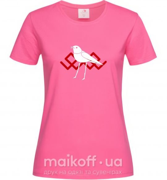 Жіноча футболка Птичка белая Яскраво-рожевий фото