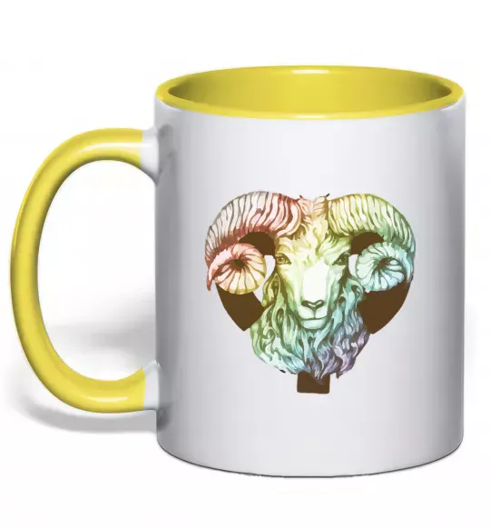 Чашка з кольоровою ручкою Овен знак зодіаку Сонячно жовтий фото