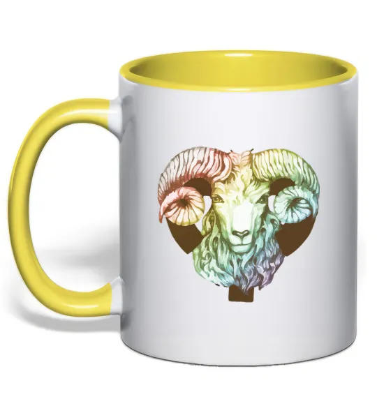 Чашка с цветной ручкой Овен знак зодіаку Лимонный фото