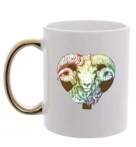 Чашка з кольоровою ручкою Овен знак зодіаку Золото фото