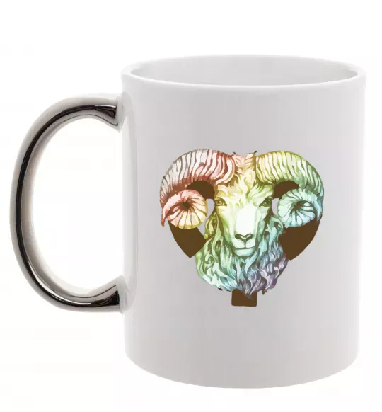 Чашка з кольоровою ручкою Овен знак зодіаку Срібло фото