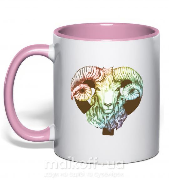 Чашка с цветной ручкой Овен знак зодиака Нежно розовый фото