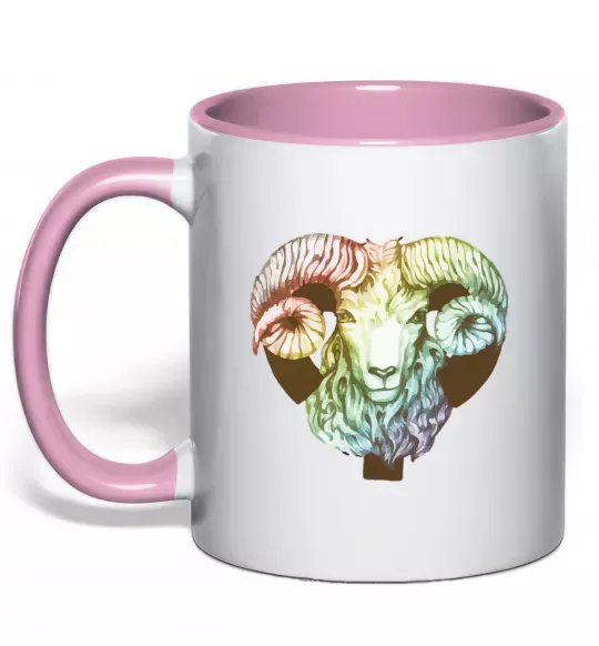 Чашка з кольоровою ручкою Овен знак зодіаку Ніжно рожевий фото