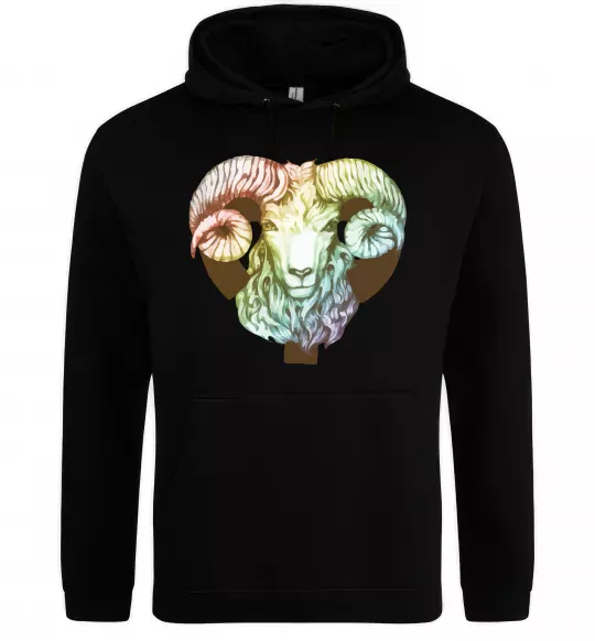 Мужская толстовка (худи) Овен знак зодіаку Черный фото