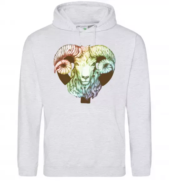 Мужская толстовка (худи) Овен знак зодіаку Серый меланж фото