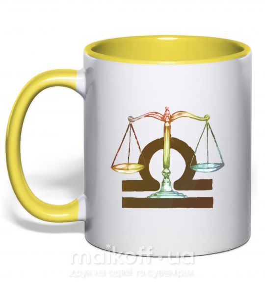 Чашка с цветной ручкой Весы знак зодиака Солнечно желтый фото