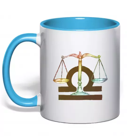 Чашка з кольоровою ручкою Терези знак зодіаку Блакитний фото