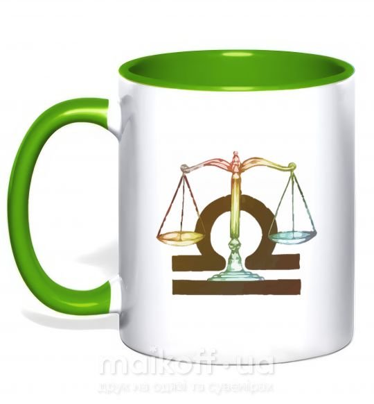 Чашка з кольоровою ручкою Весы знак зодиака Зелений фото
