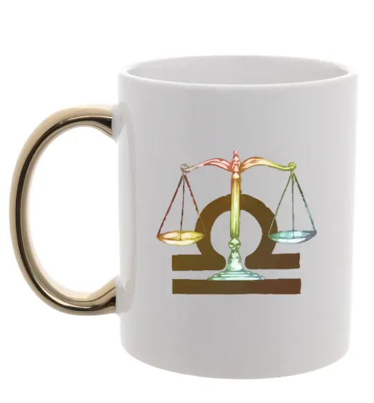 Чашка з кольоровою ручкою Терези знак зодіаку Золото фото