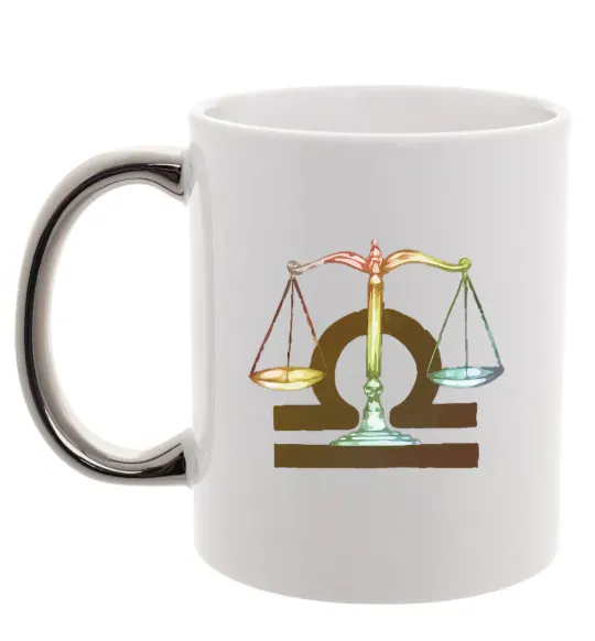 Чашка з кольоровою ручкою Терези знак зодіаку Срібло фото