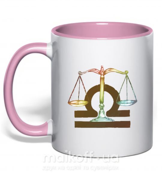 Чашка з кольоровою ручкою Весы знак зодиака Ніжно рожевий фото