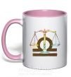 Чашка з кольоровою ручкою Весы знак зодиака Ніжно рожевий фото