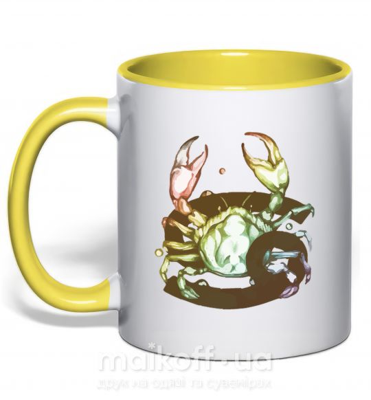 Чашка з кольоровою ручкою Рак знак зодиака Сонячно жовтий фото