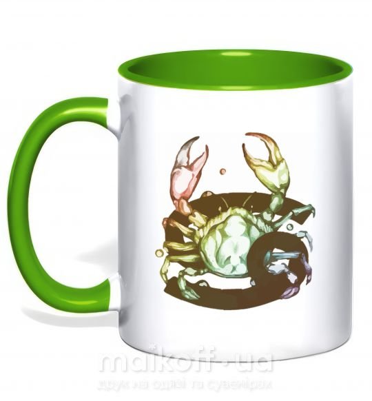 Чашка з кольоровою ручкою Рак знак зодиака Зелений фото