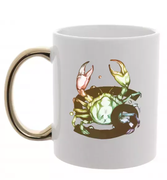 Чашка з кольоровою ручкою Рак знак зодіаку Золото фото