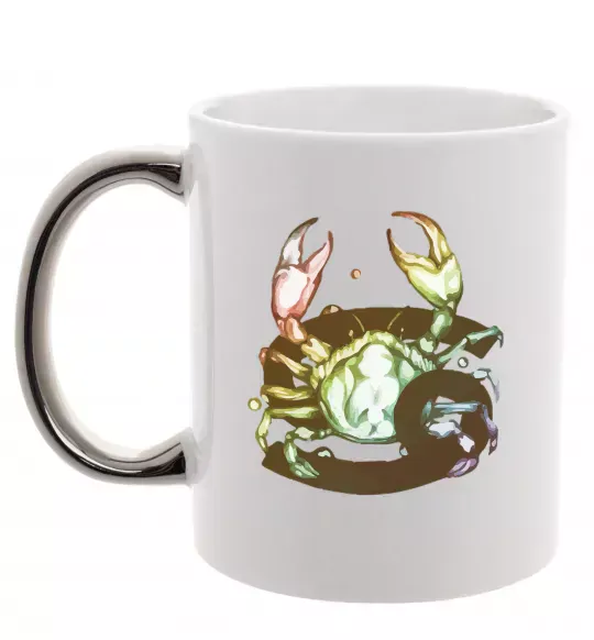 Чашка з кольоровою ручкою Рак знак зодіаку Срібло фото