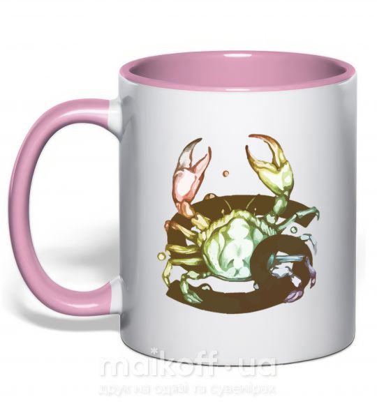 Чашка з кольоровою ручкою Рак знак зодиака Ніжно рожевий фото