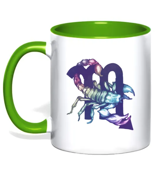 Чашка з кольоровою ручкою Скорпіон знак зодіаку Лаймовий фото