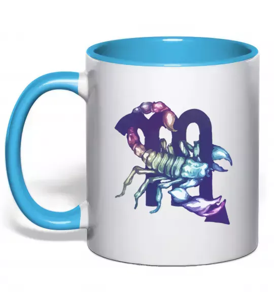 Чашка с цветной ручкой Скорпіон знак зодіаку Голубой фото