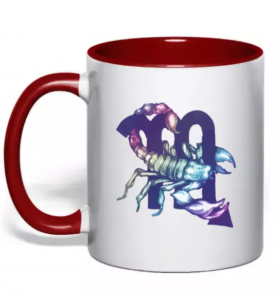 Чашка с цветной ручкой Скорпіон знак зодіаку Красный фото