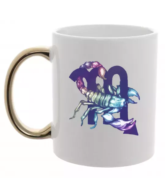 Чашка с цветной ручкой Скорпіон знак зодіаку Золото фото