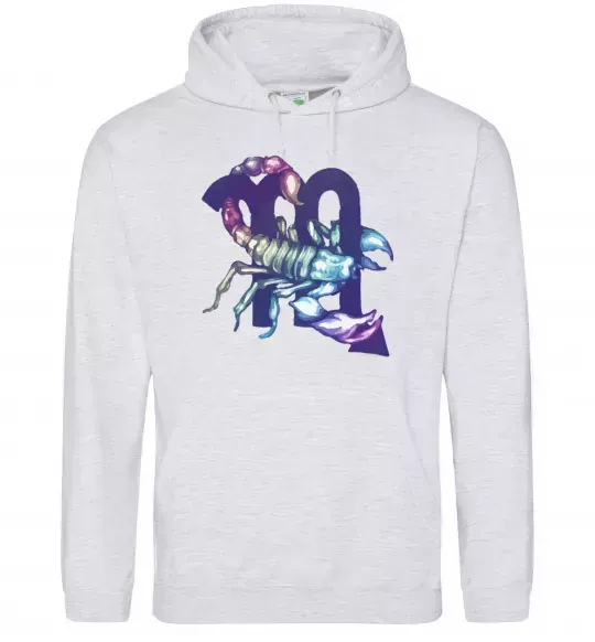 Мужская толстовка (худи) Скорпіон знак зодіаку Серый меланж фото