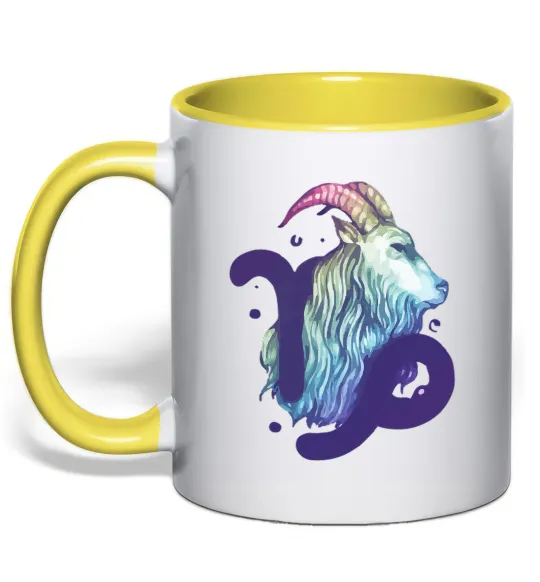 Чашка з кольоровою ручкою Козеріг знак зодіаку Лимонний фото