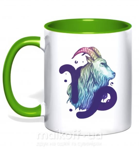 Чашка с цветной ручкой Козерог знак зодиака Зеленый фото