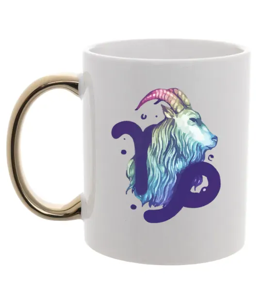 Чашка з кольоровою ручкою Козеріг знак зодіаку Золото фото