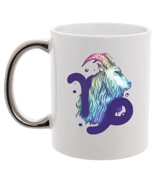 Чашка з кольоровою ручкою Козеріг знак зодіаку Срібло фото