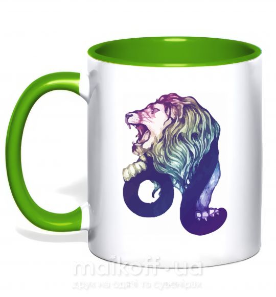 Чашка с цветной ручкой Лев знак зодиака Зеленый фото