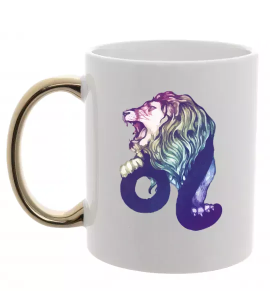 Чашка с цветной ручкой Лев знак зодіаку Золото фото