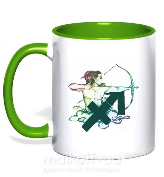 Чашка з кольоровою ручкою Стрелец знак зодиака Зелений фото