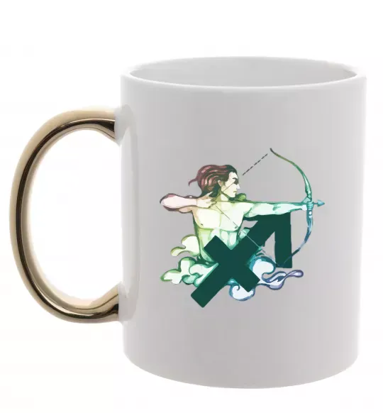 Чашка с цветной ручкой Стрілець знак зодіаку Золото фото