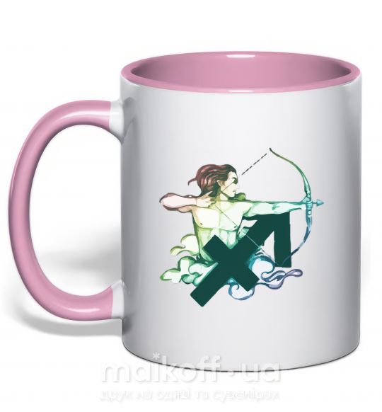 Чашка з кольоровою ручкою Стрелец знак зодиака Ніжно рожевий фото