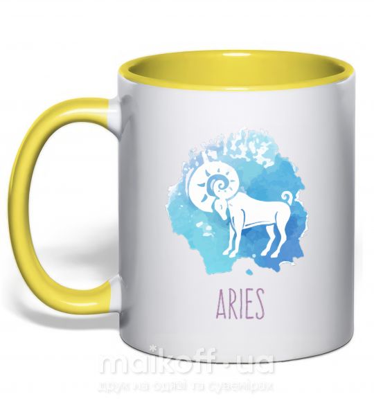 Чашка з кольоровою ручкою Aries Сонячно жовтий фото