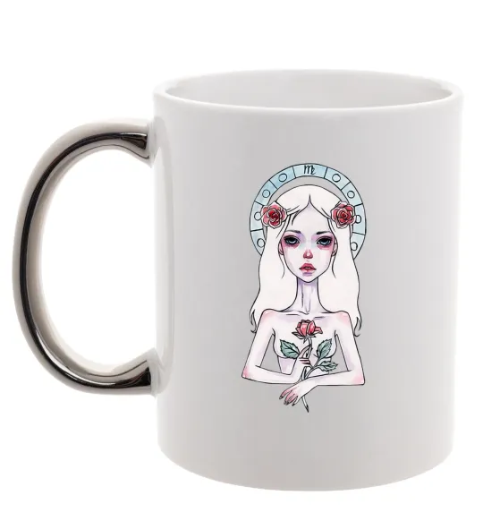 Чашка с цветной ручкой Virgo roses Серебро фото