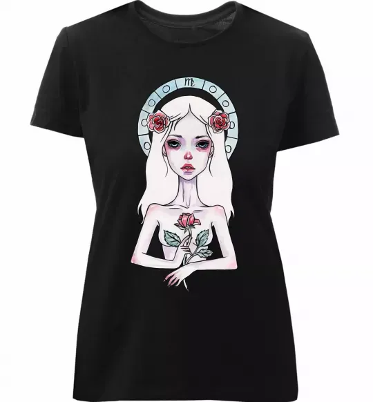 Женская премиум футболка Virgo roses Черный фото