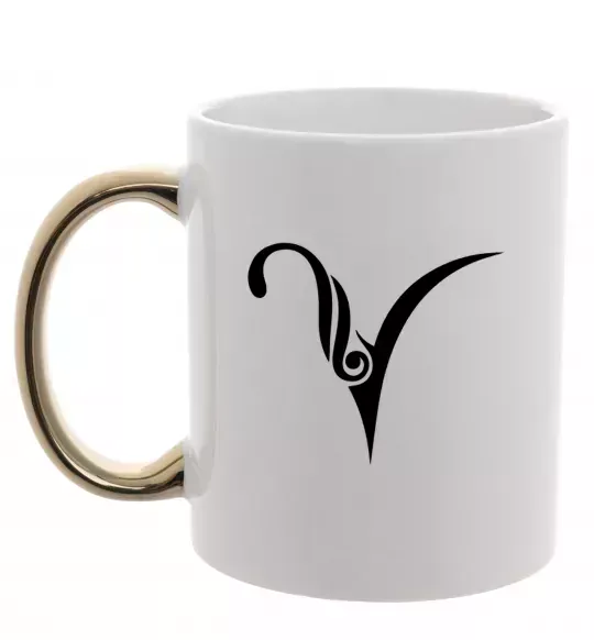 Чашка з кольоровою ручкою Овен знак Золото фото