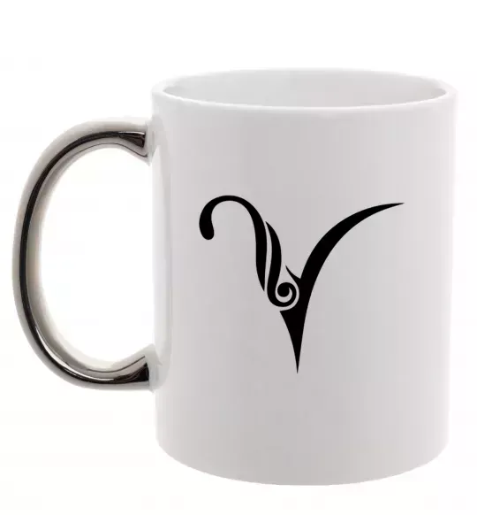 Чашка з кольоровою ручкою Овен знак Срібло фото