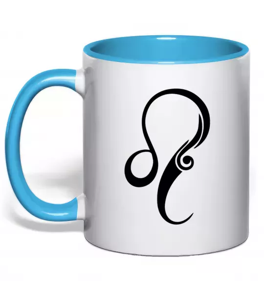 Чашка с цветной ручкой Лев знак Голубой фото