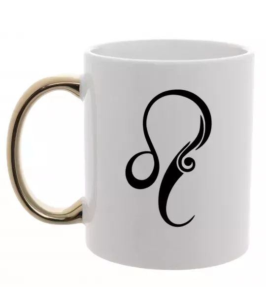 Чашка с цветной ручкой Лев знак Золото фото