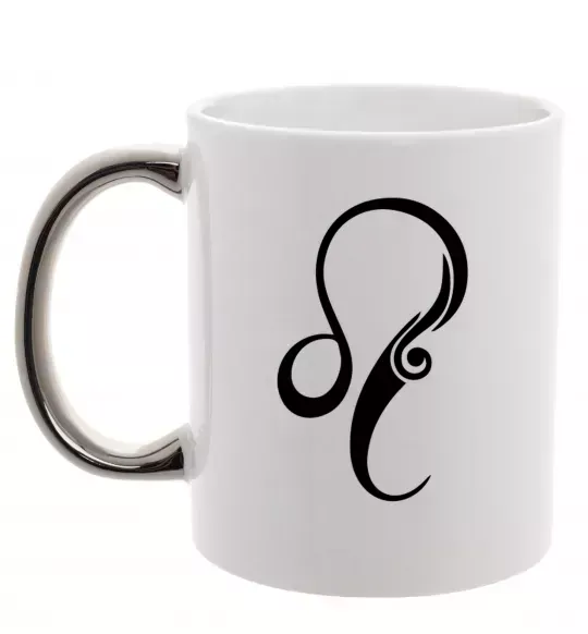 Чашка с цветной ручкой Лев знак Серебро фото