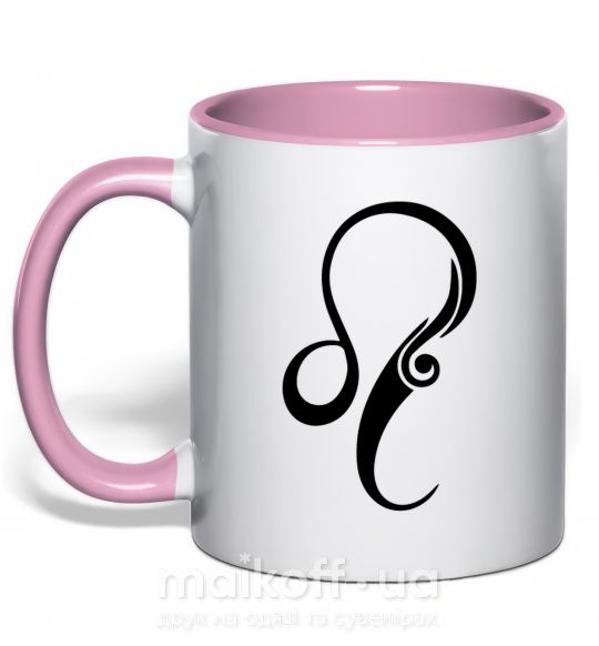 Чашка з кольоровою ручкою Лев знак Ніжно рожевий фото