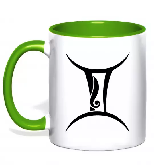 Чашка з кольоровою ручкою Близнюка знак Зелений фото