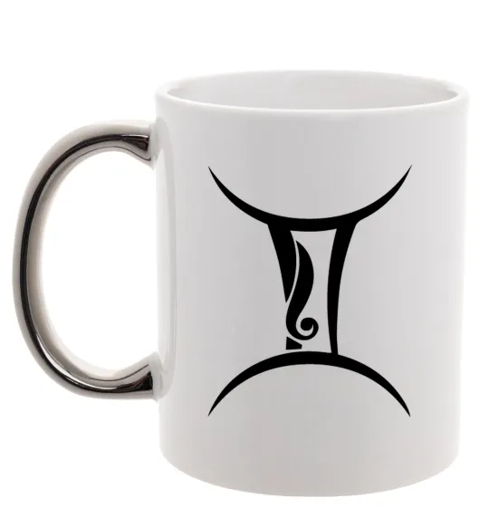 Чашка з кольоровою ручкою Близнюка знак Срібло фото