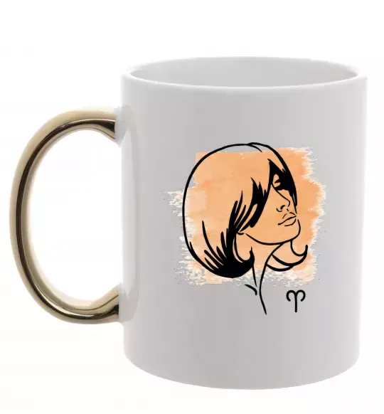 Чашка з кольоровою ручкою Овен дівчина Золото фото