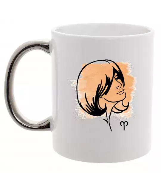 Чашка з кольоровою ручкою Овен дівчина Срібло фото