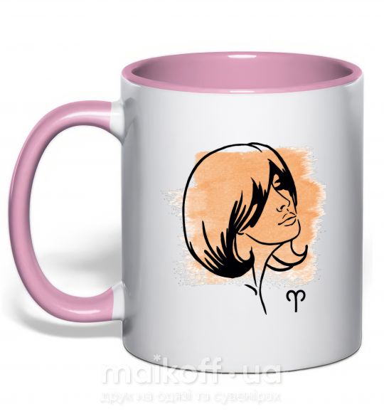 Чашка з кольоровою ручкою Овен девушка Ніжно рожевий фото