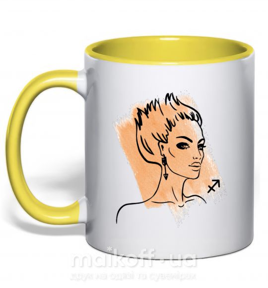 Чашка с цветной ручкой Стрелец девушка Солнечно желтый фото